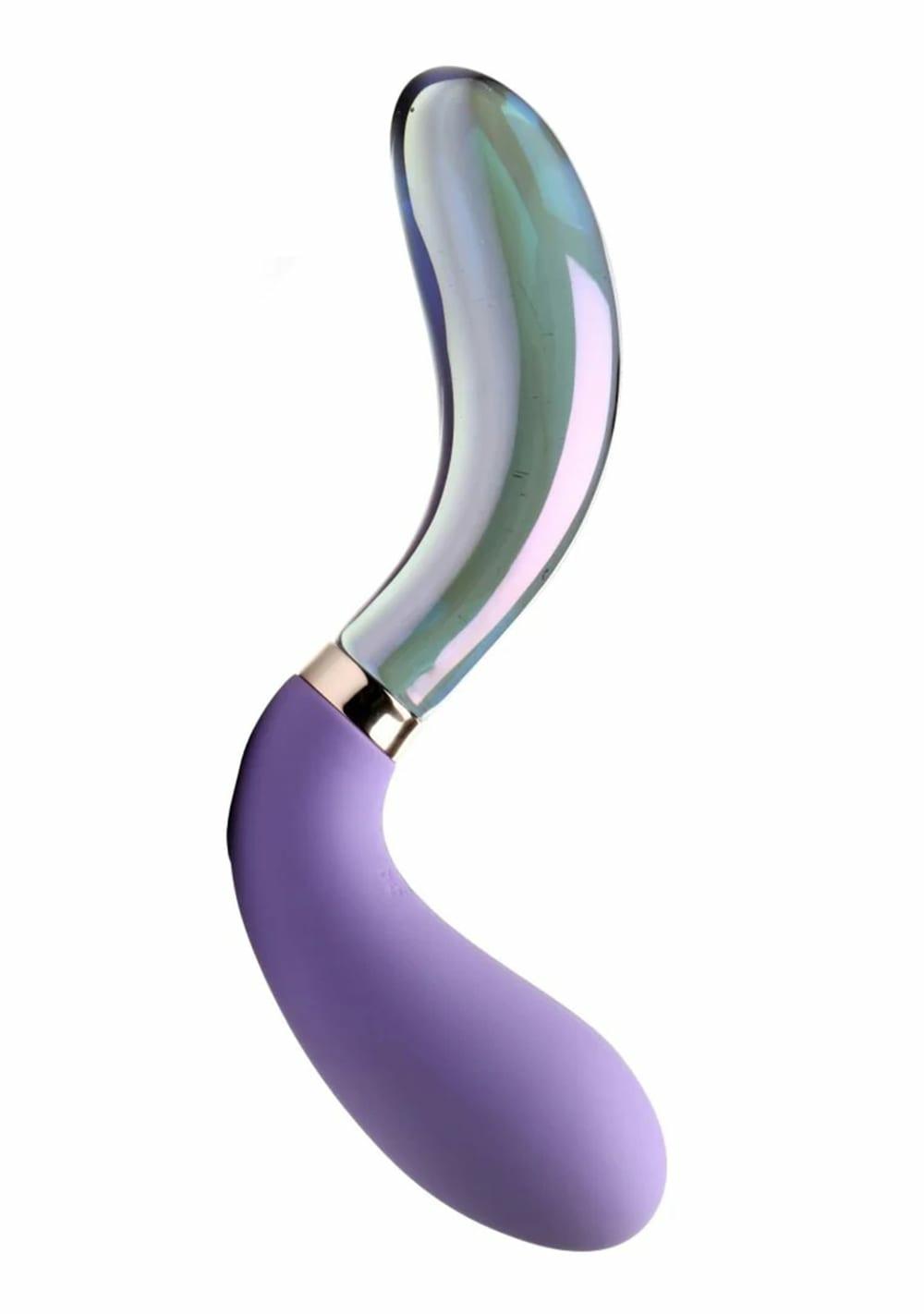 10X Pari Dual Ended Wavy Silicone And Glass Vibrator Dildos Purple