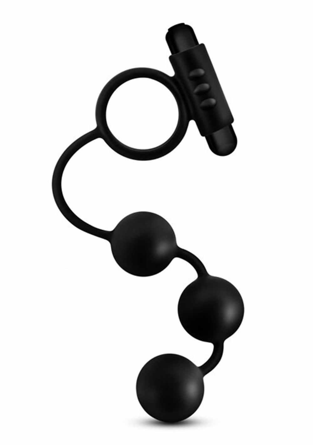 Anal Adventures Platinum – Silicone Anal Beads With Vibrating C-Ring Anal Black