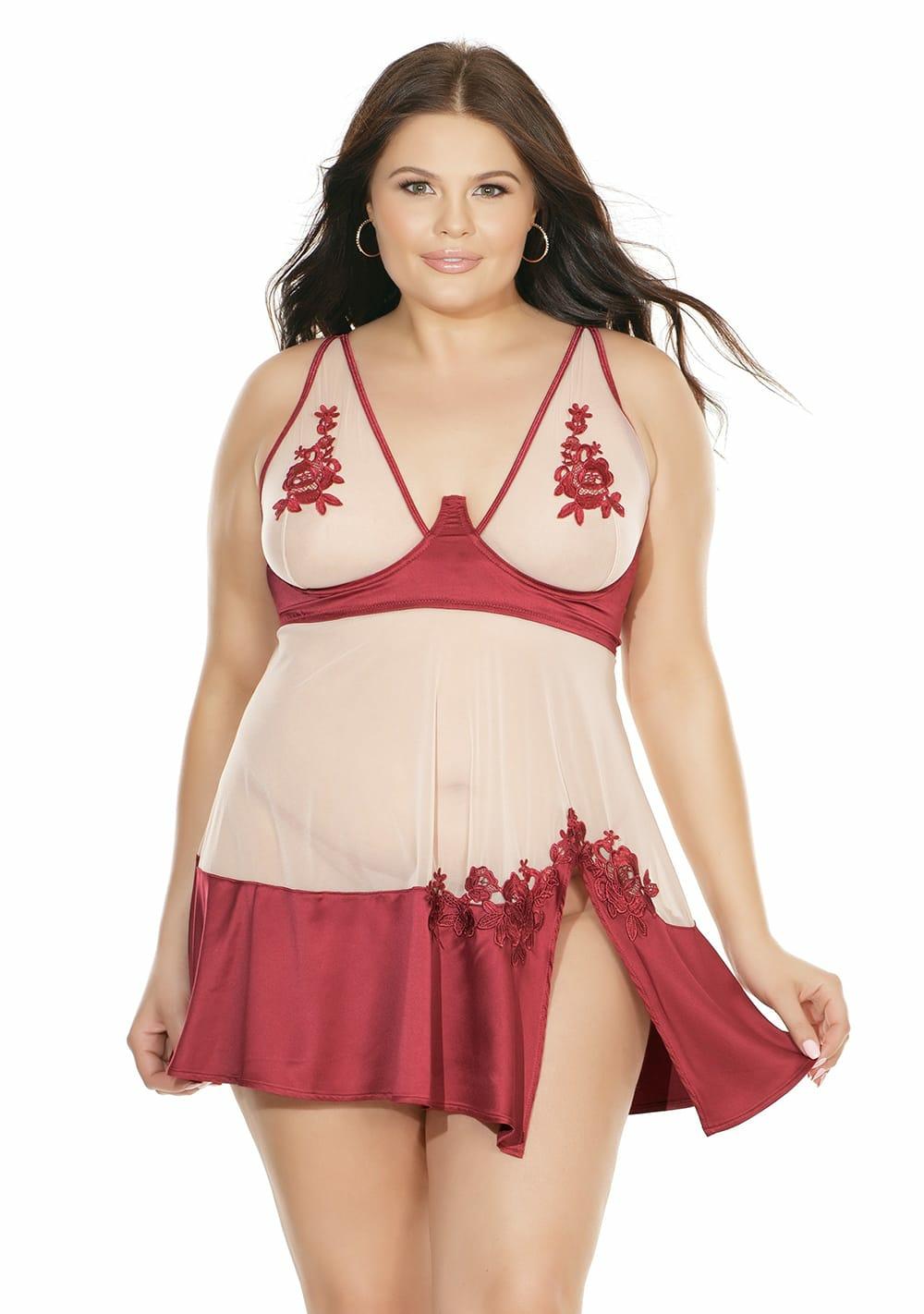 Applique Babydoll And G-String Set – Plus Size Babydoll & Chemise Black