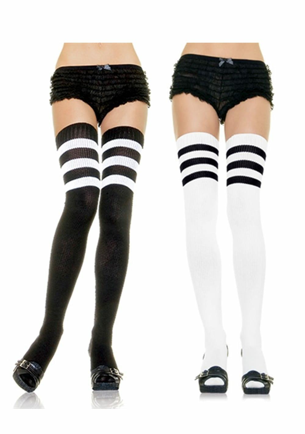 Athletic Style Ribbed Thigh Highs Hosiery Black