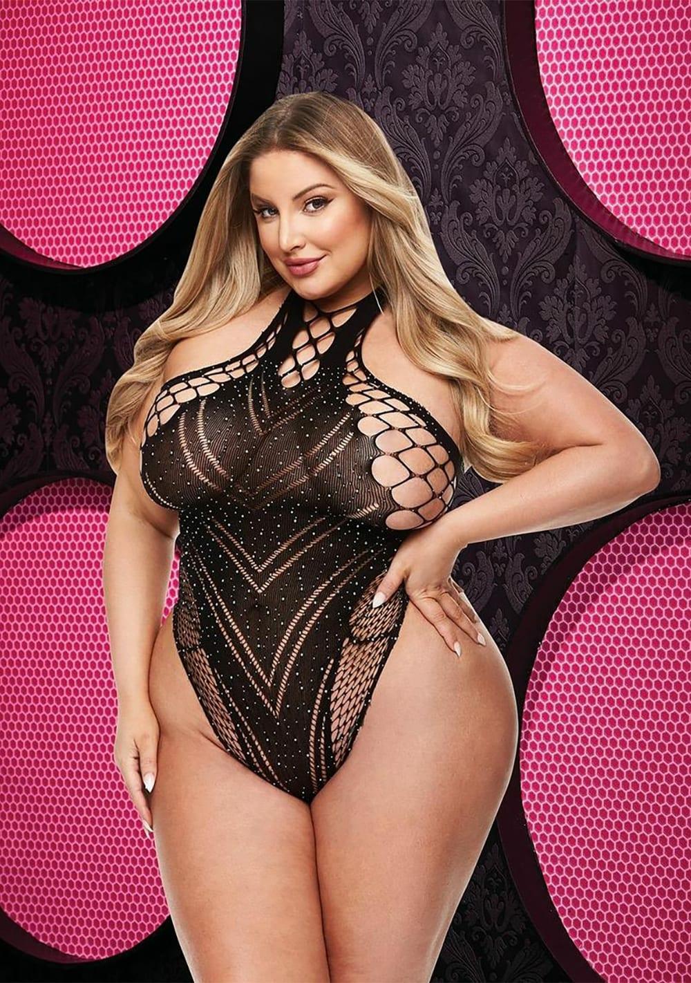 Bling Bling Fishnet Bodysuit – Plus Size Lingerie Black