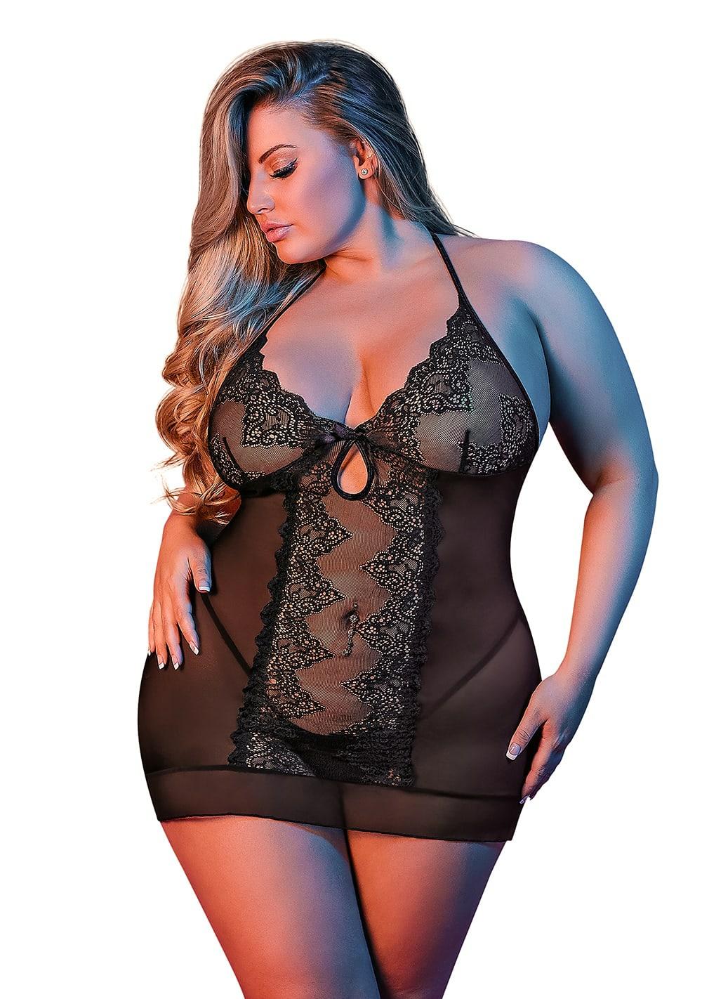 Chemise And G-String Set – Queen Size Lingerie Black