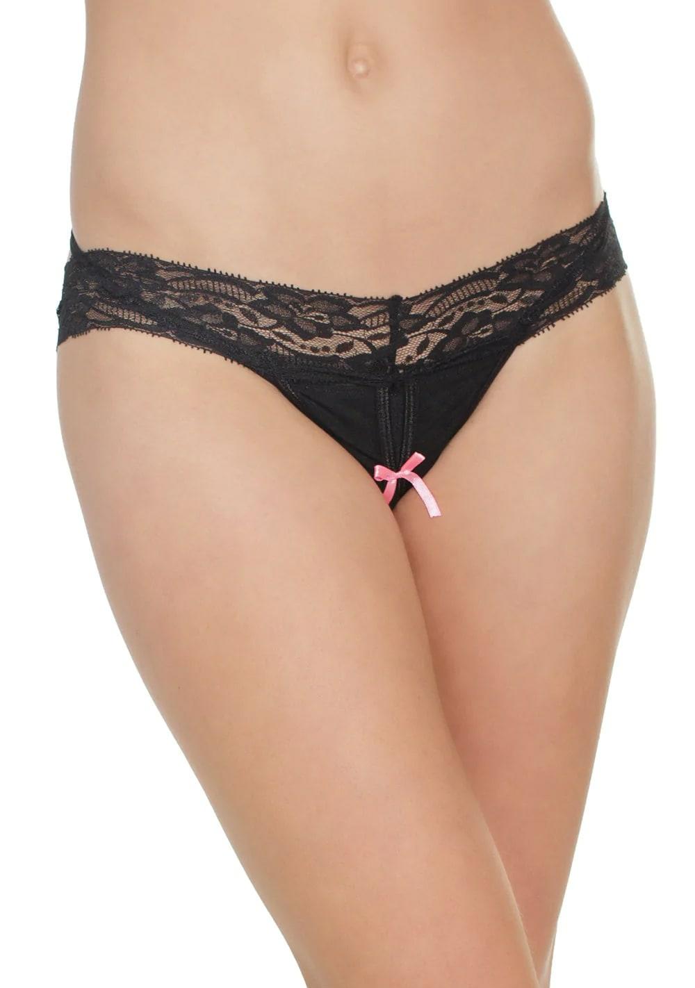 Crotchless Mesh Thong Lingerie Black