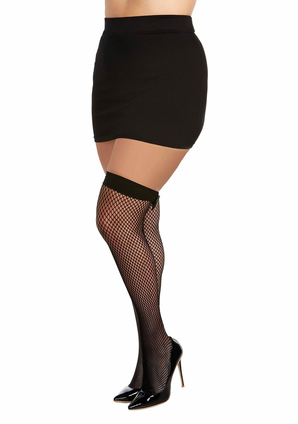 Diamond Net Thigh Highs With Vinyl Bow – Queen Size Hosiery Black