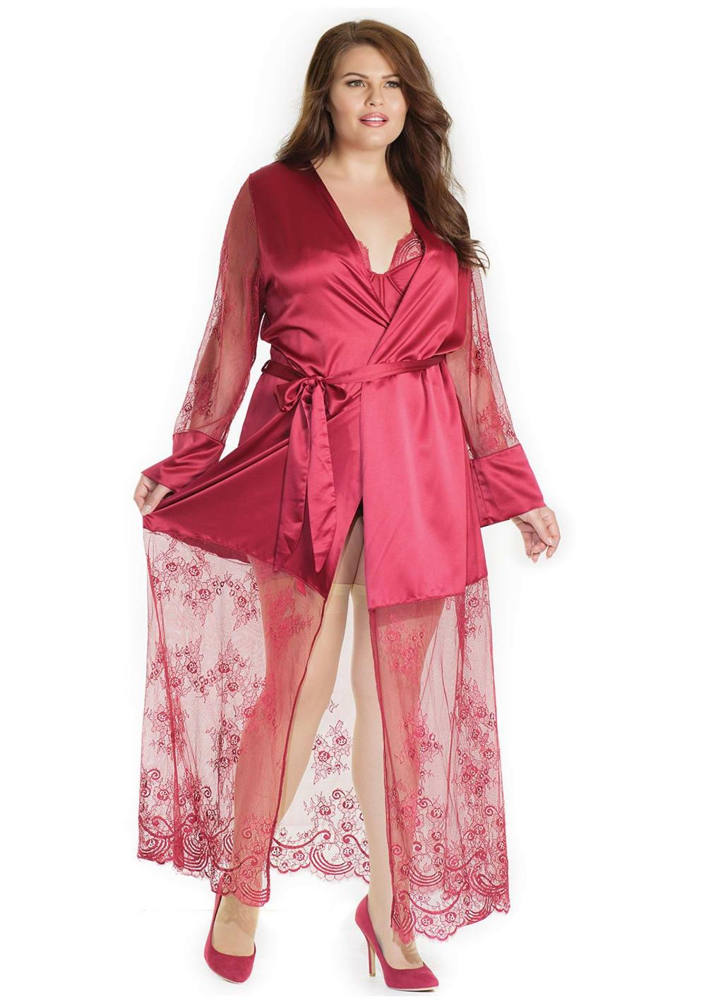 Diva Satin Long Robe – Queen Size Lingerie Black