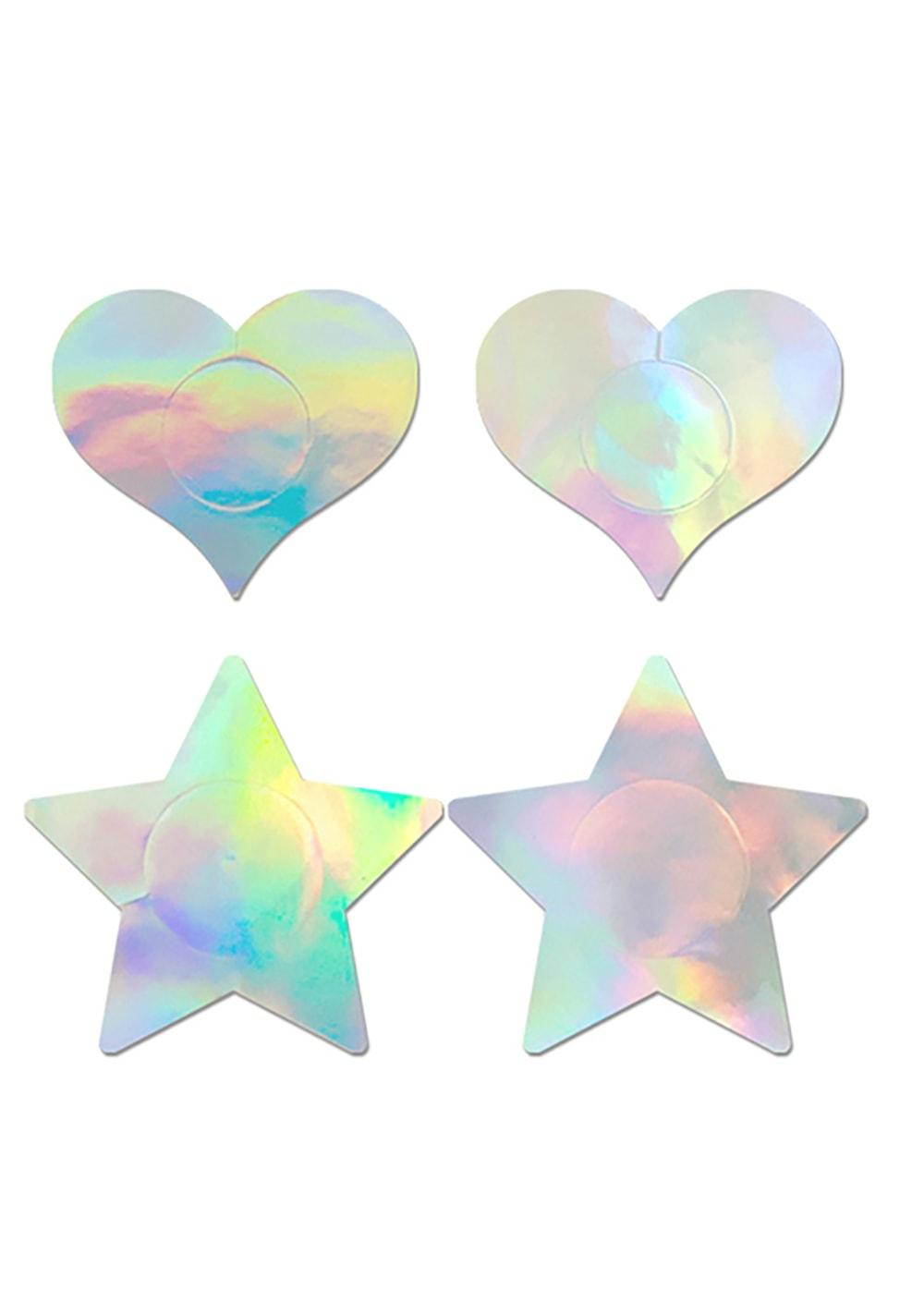 Fashion Pasties Set: Holographic Star And Heart Body Adornment