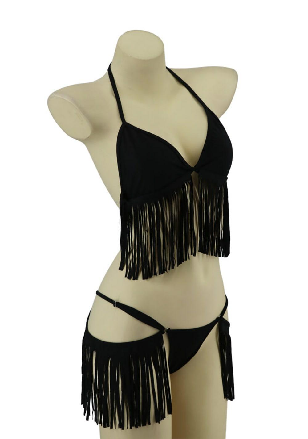 Fringe 2-Piece Bikini Set Lingerie Black