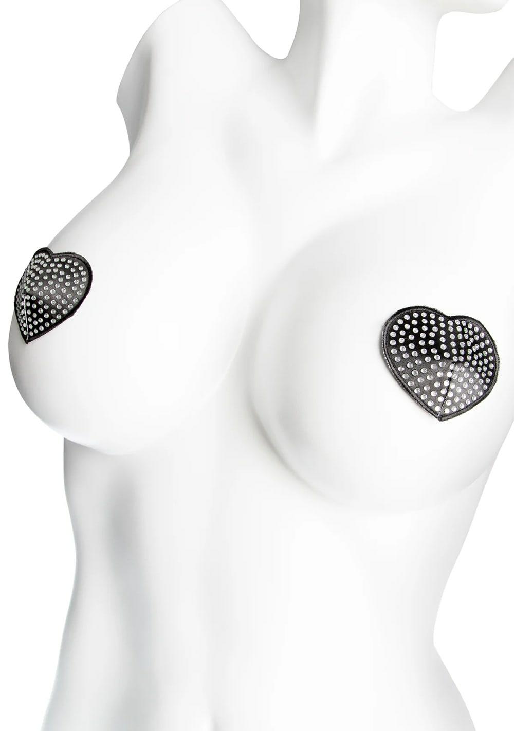 Heart Shaped Rhinestone Pasties Body Adornment Red