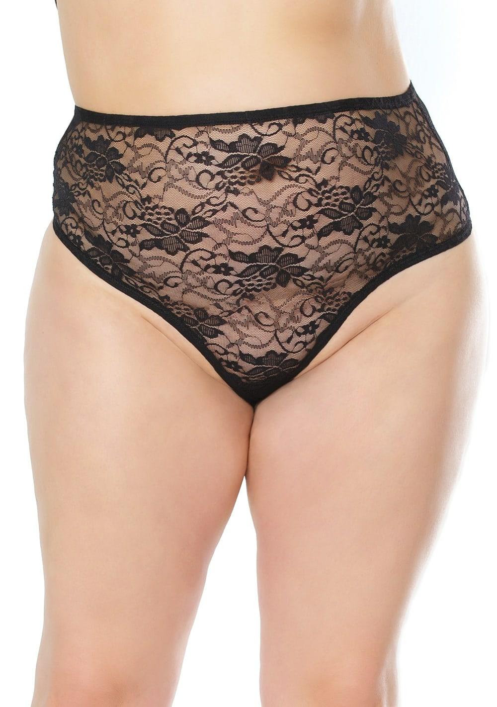 High Waisted Lace Thong – Queen Size Lingerie Black