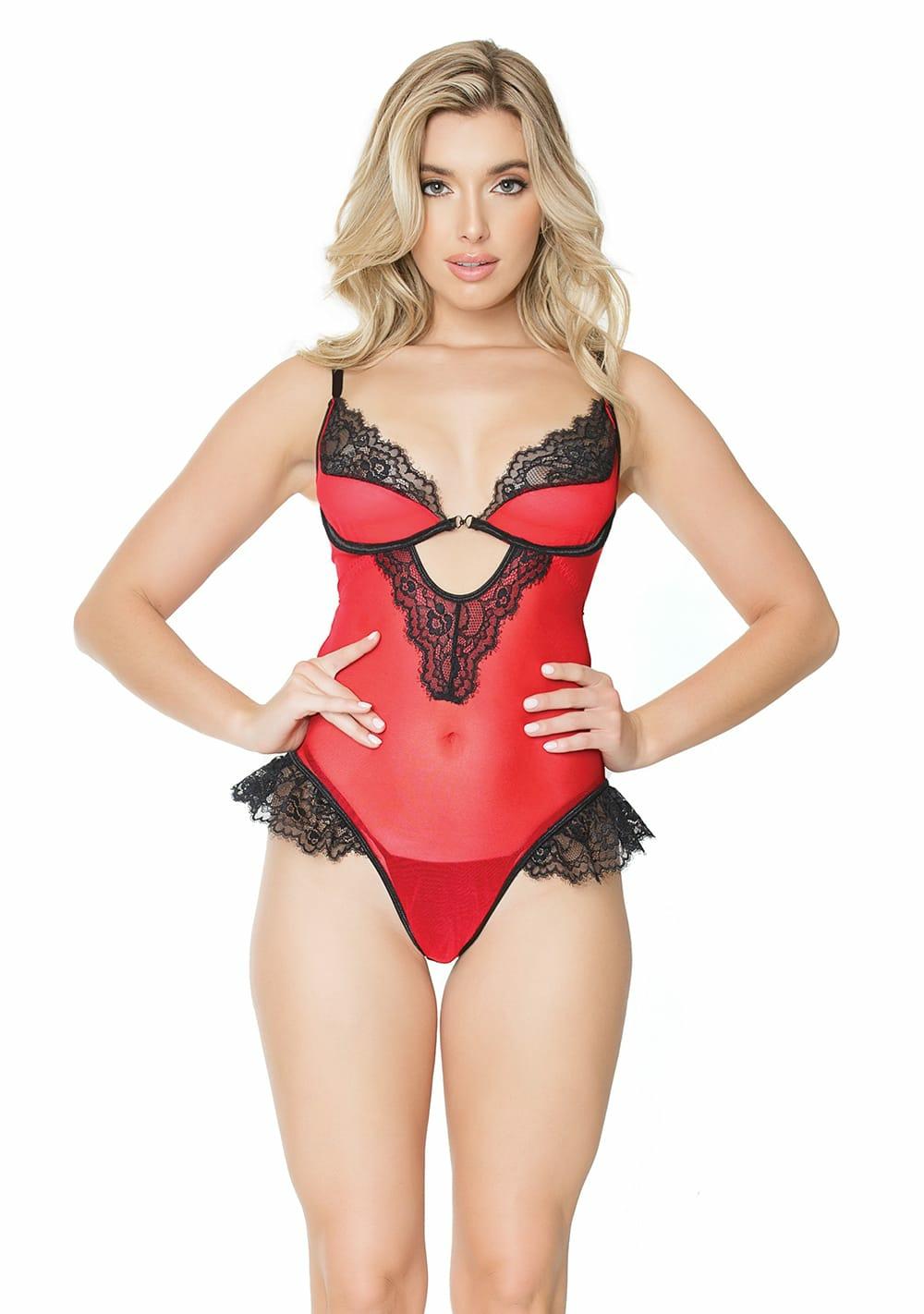 Holiday Mesh Crotchless Teddy Lingerie Black