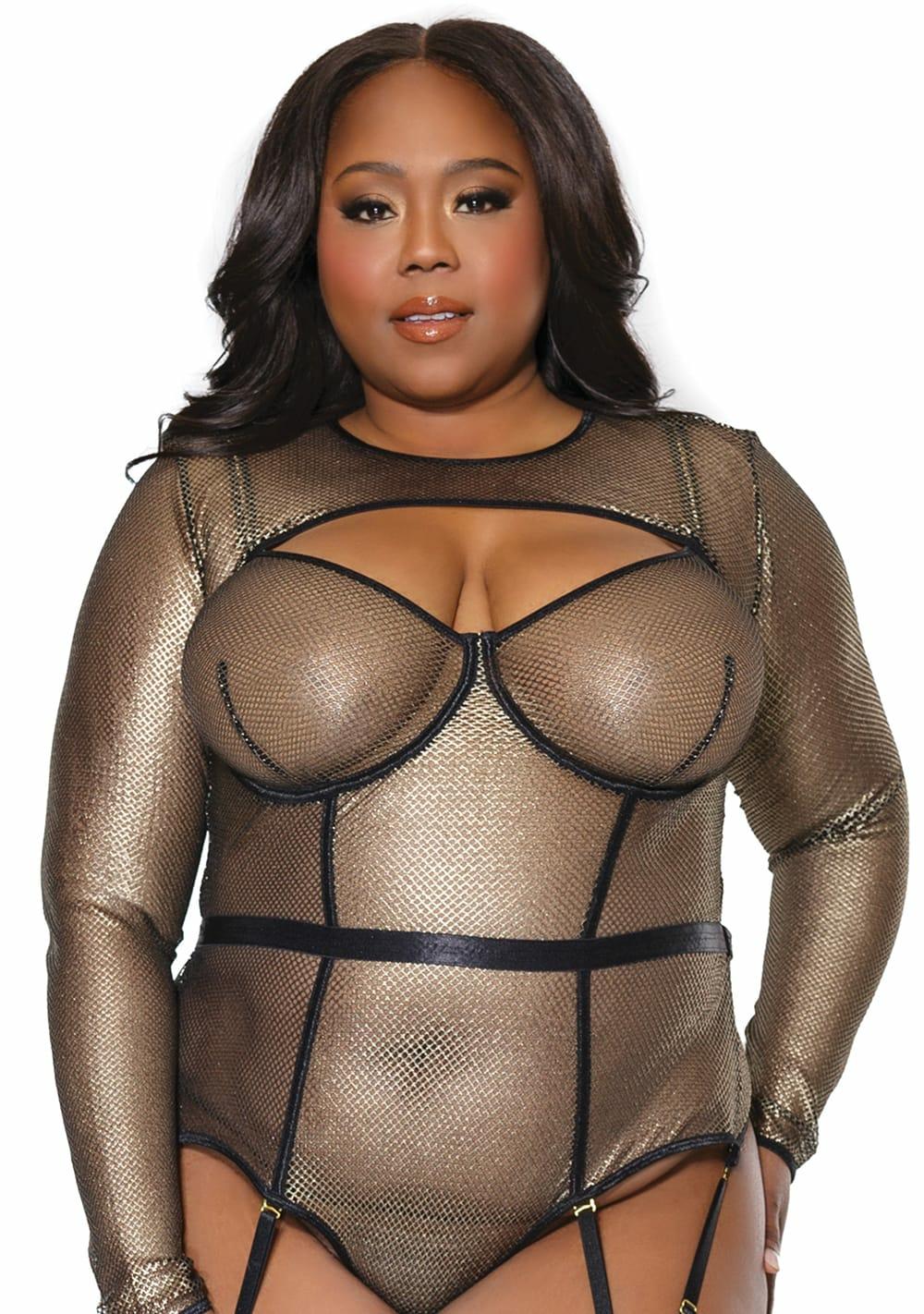 Holiday Metallic Fishnet Shrug – Queen Size Lingerie Black