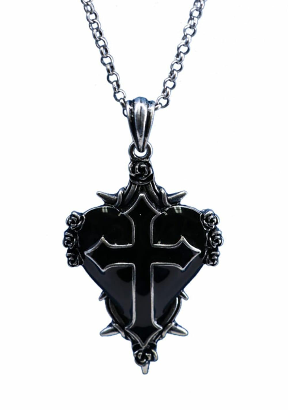 Large Black Cross Black Heart Necklace Body Adornment