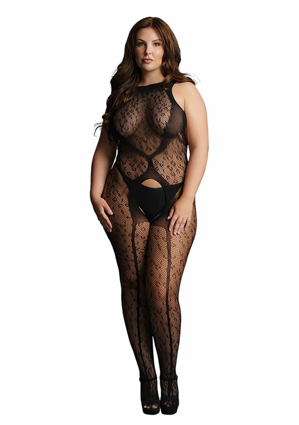 Le Desir Crotchless Leopard Bodystocking – Queen Size Lingerie Black