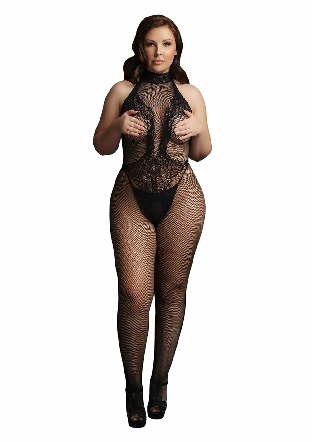 Le Desir Fishnet And Lace Bodystocking – Queen Size Lingerie Black