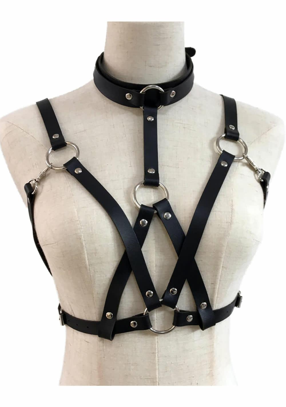 Leatherette Criss Cross Bralette And Choker Leather & Latex Black