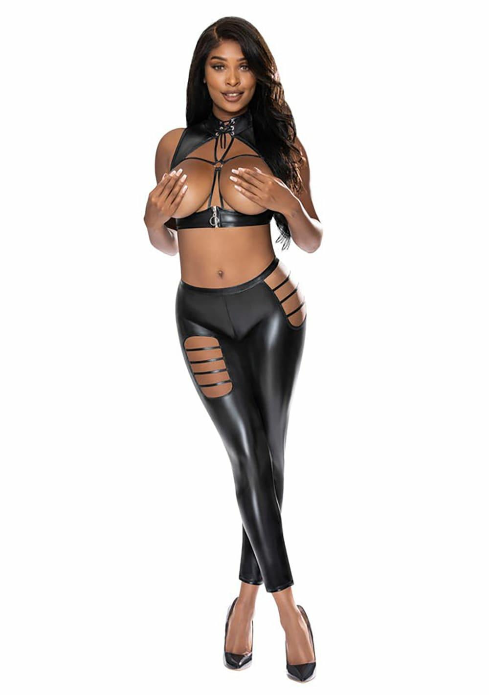 Liquid Onyx Open Vest And Leggings Leather & Latex Black