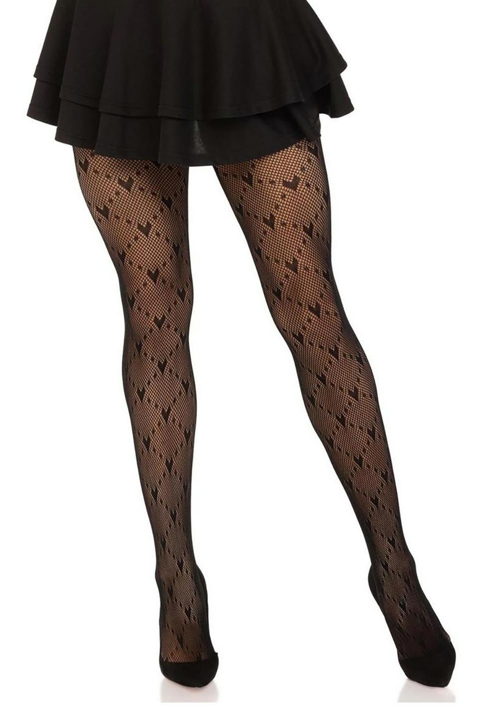 Love Struck Heart Net Tights Hosiery Black