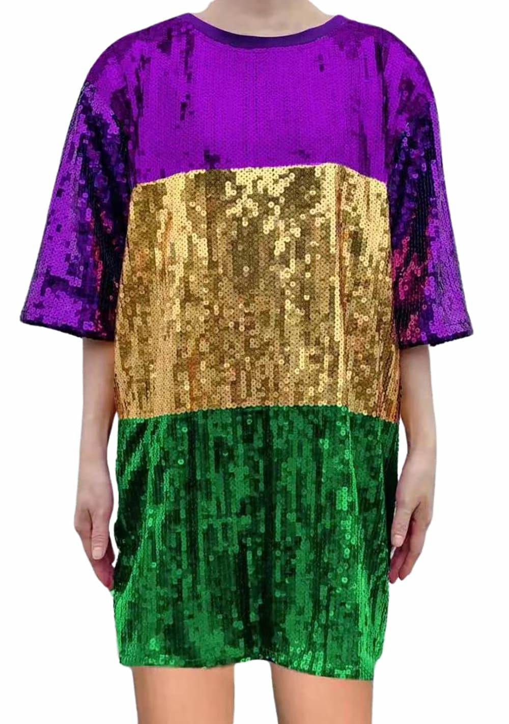 Mardi Gras Sequin Tri Color Shirt Dress Dresses