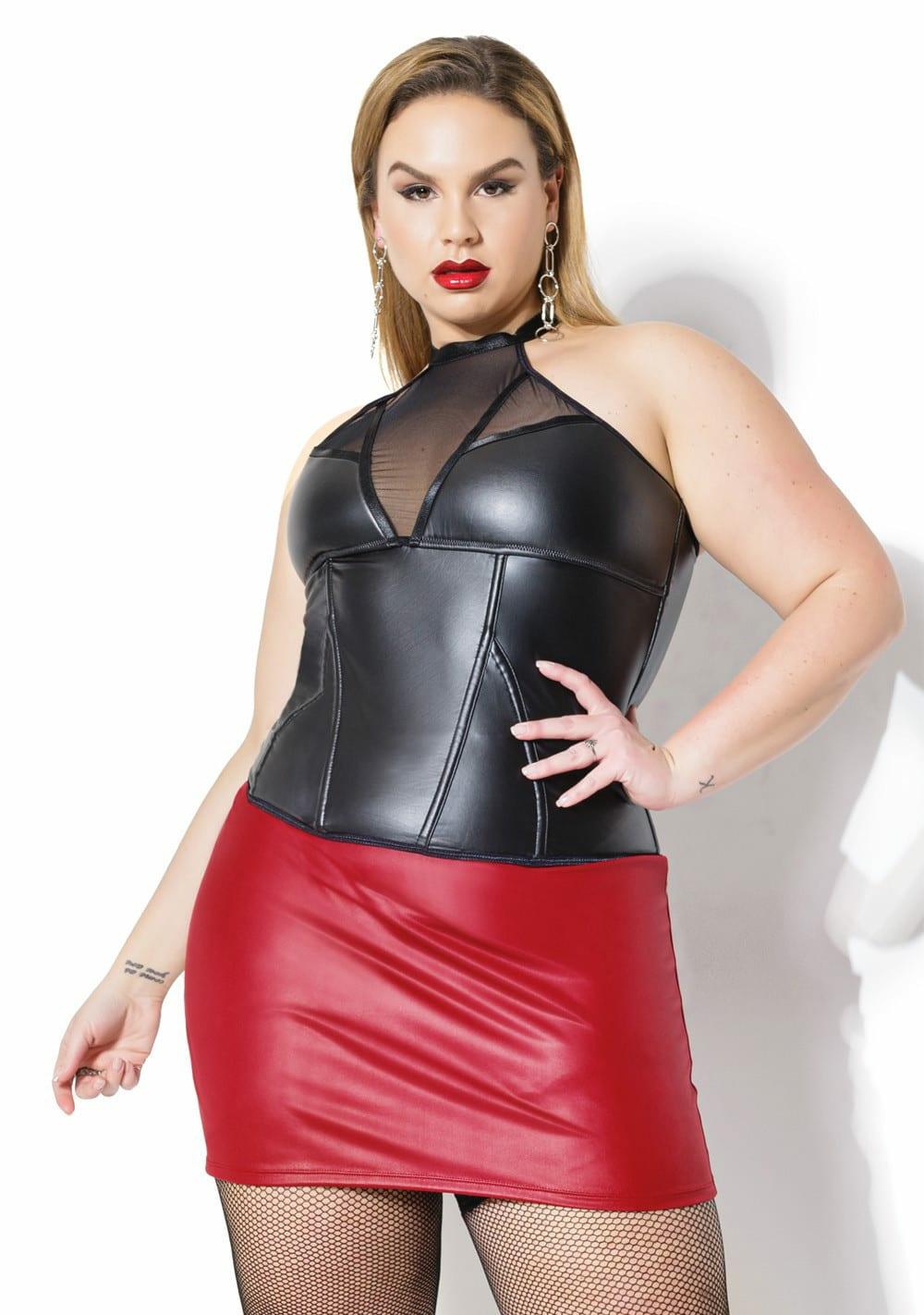 Matte Wet Look Boned Bustier – Plus Size Bustiers & Corsets Black