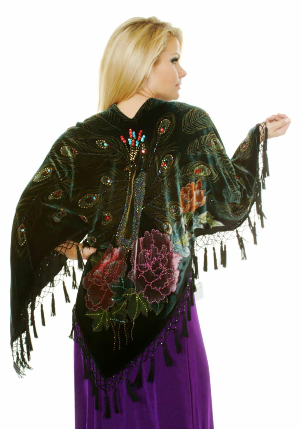 Open Poncho Peacock Lingerie Black