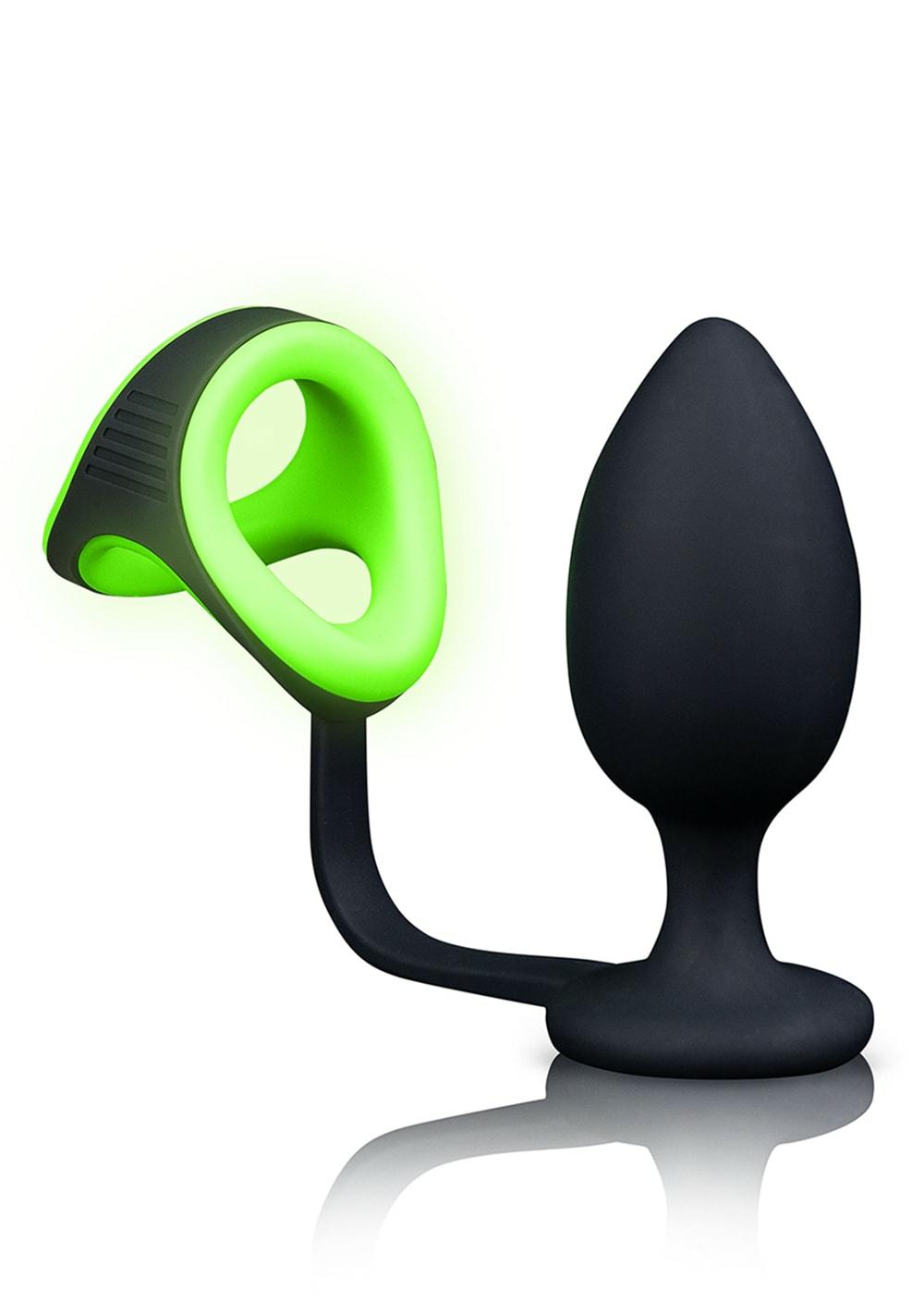 Ouch! Glow In The Dark Butt Plug With Cock Ring And Ball Strap Anal