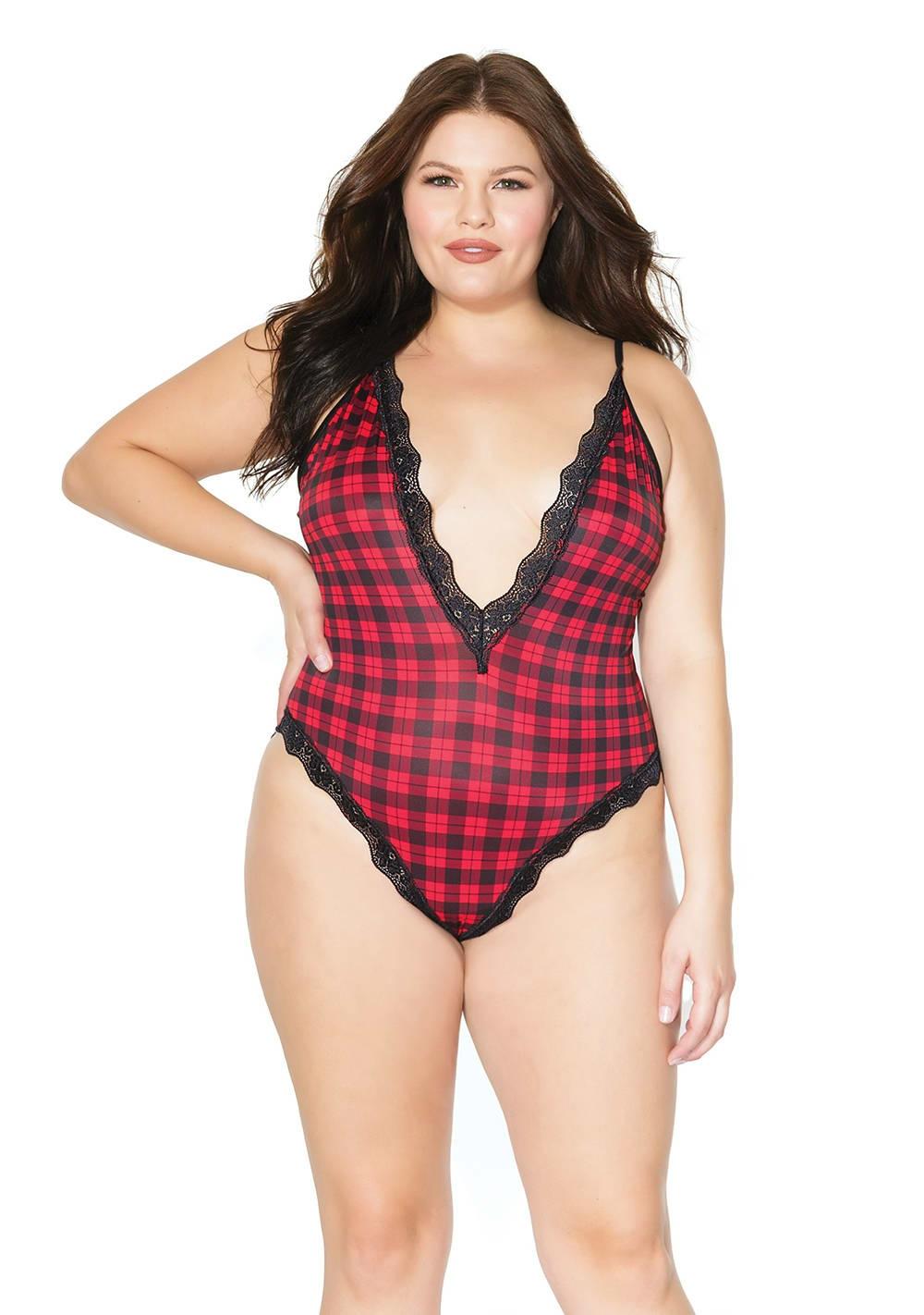 Plaid Knit Teddy – Plus Size Lingerie Black