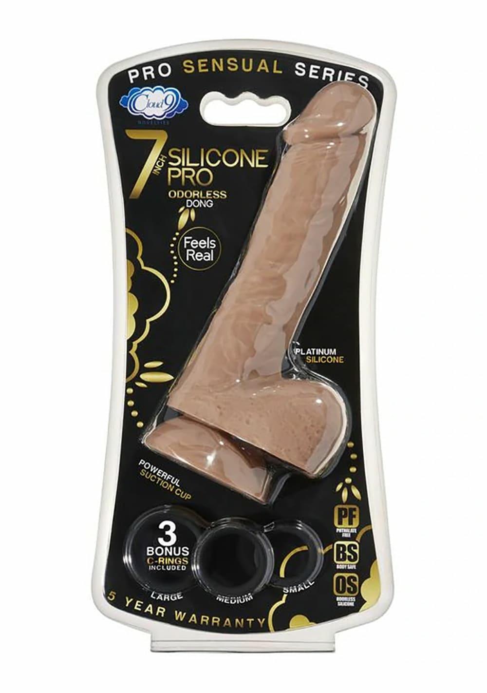 Pro Sensual Premium Silicone Dong W/ C Rings – 7″ Dildos Caramel