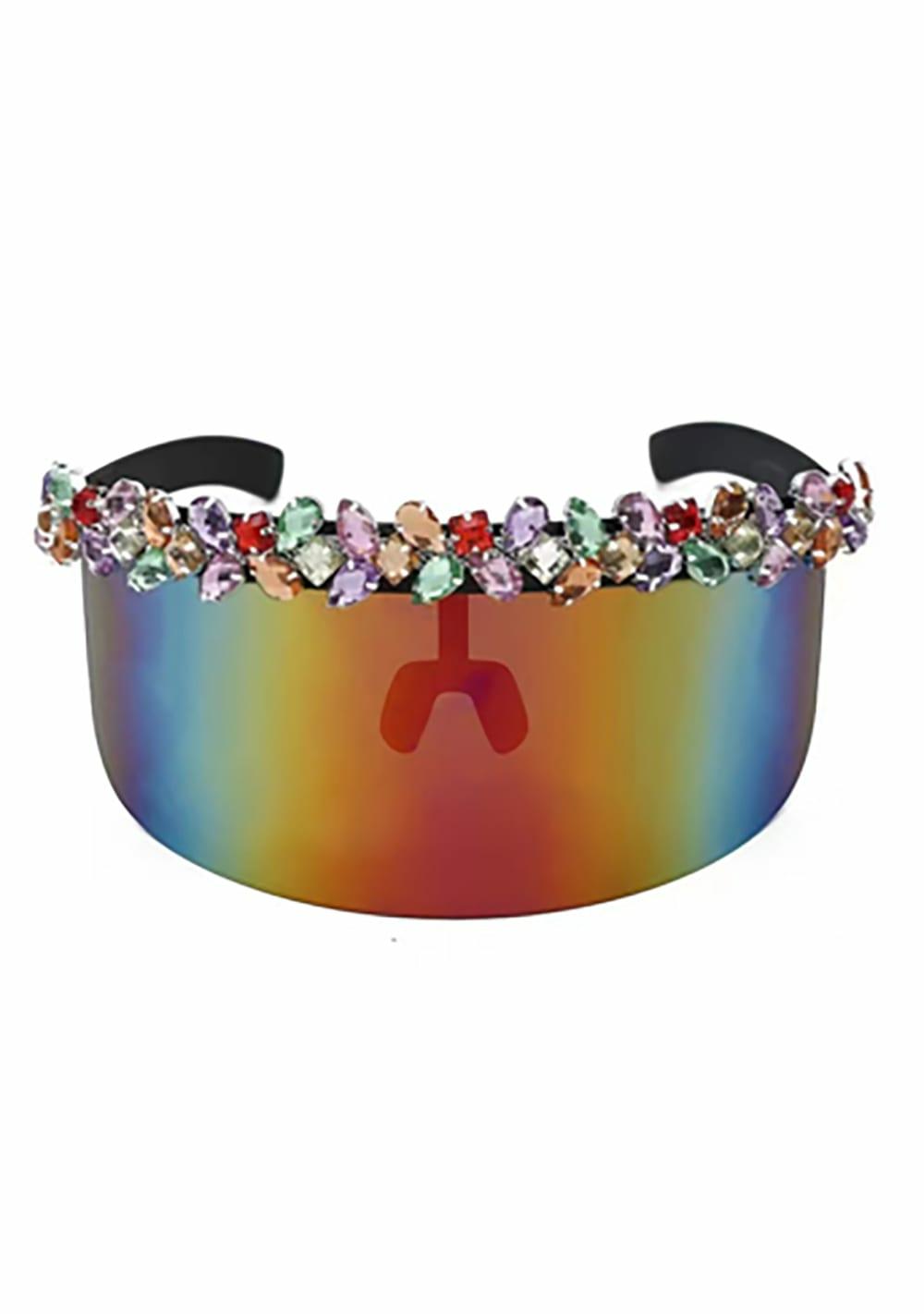 Rainbow Visor Glasses With Mutli Color Crystals Body Adornment