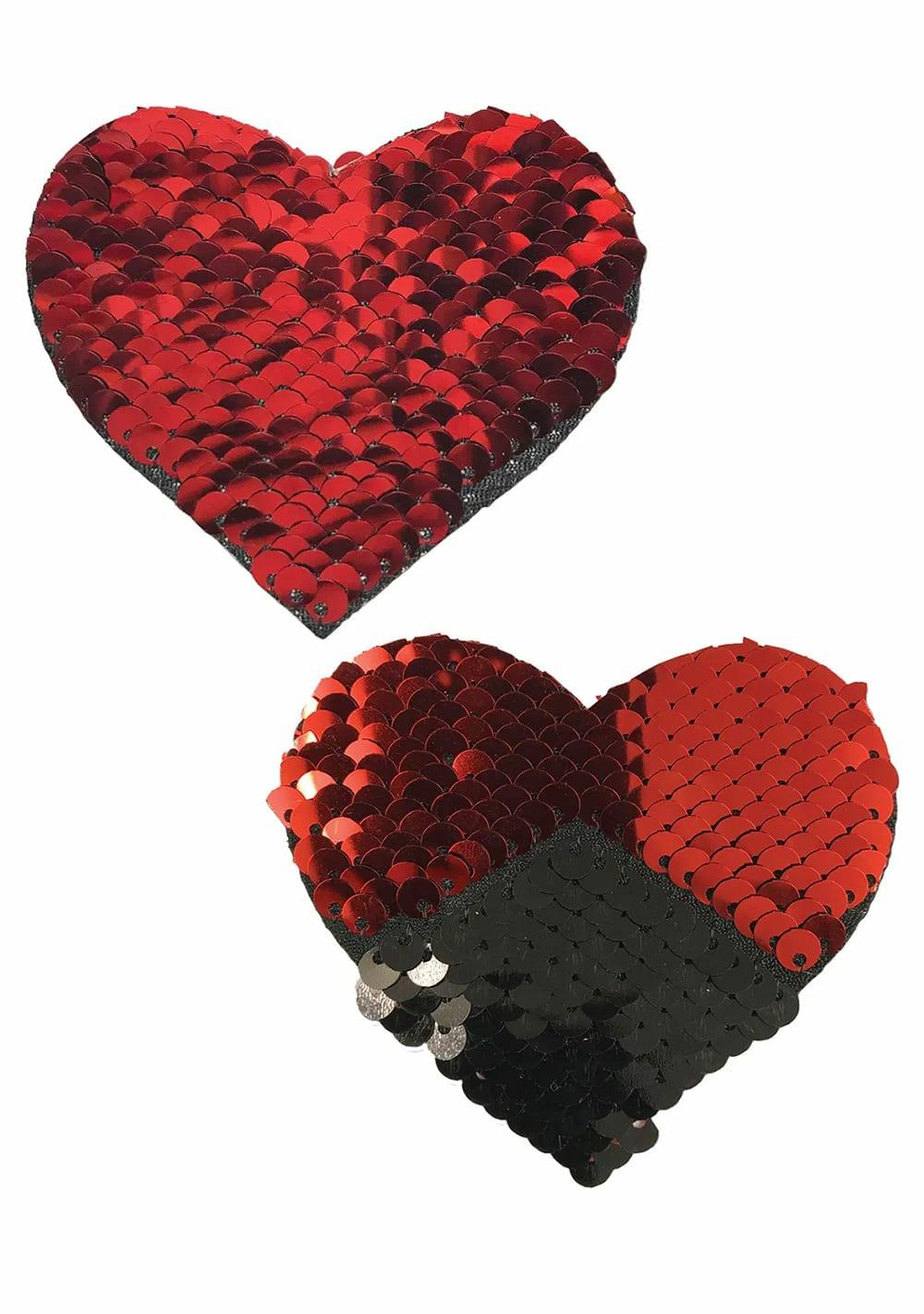 Red And Black Sequin Heart Nipple Pasties Body Adornment