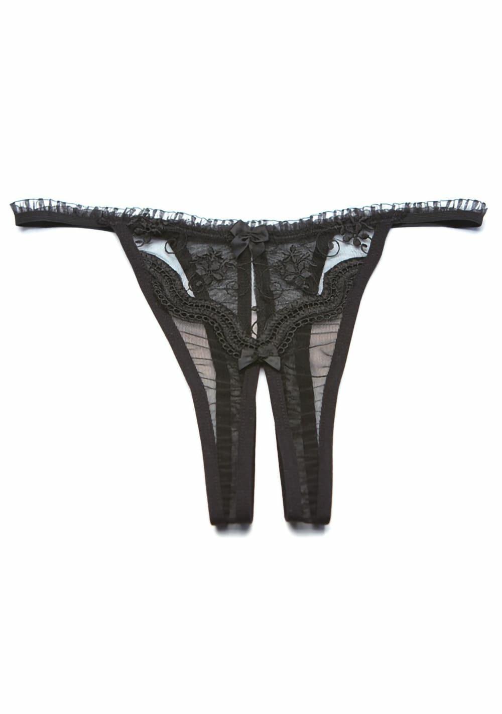 Scalloped Embroidery Crotchless Panty Lingerie Black