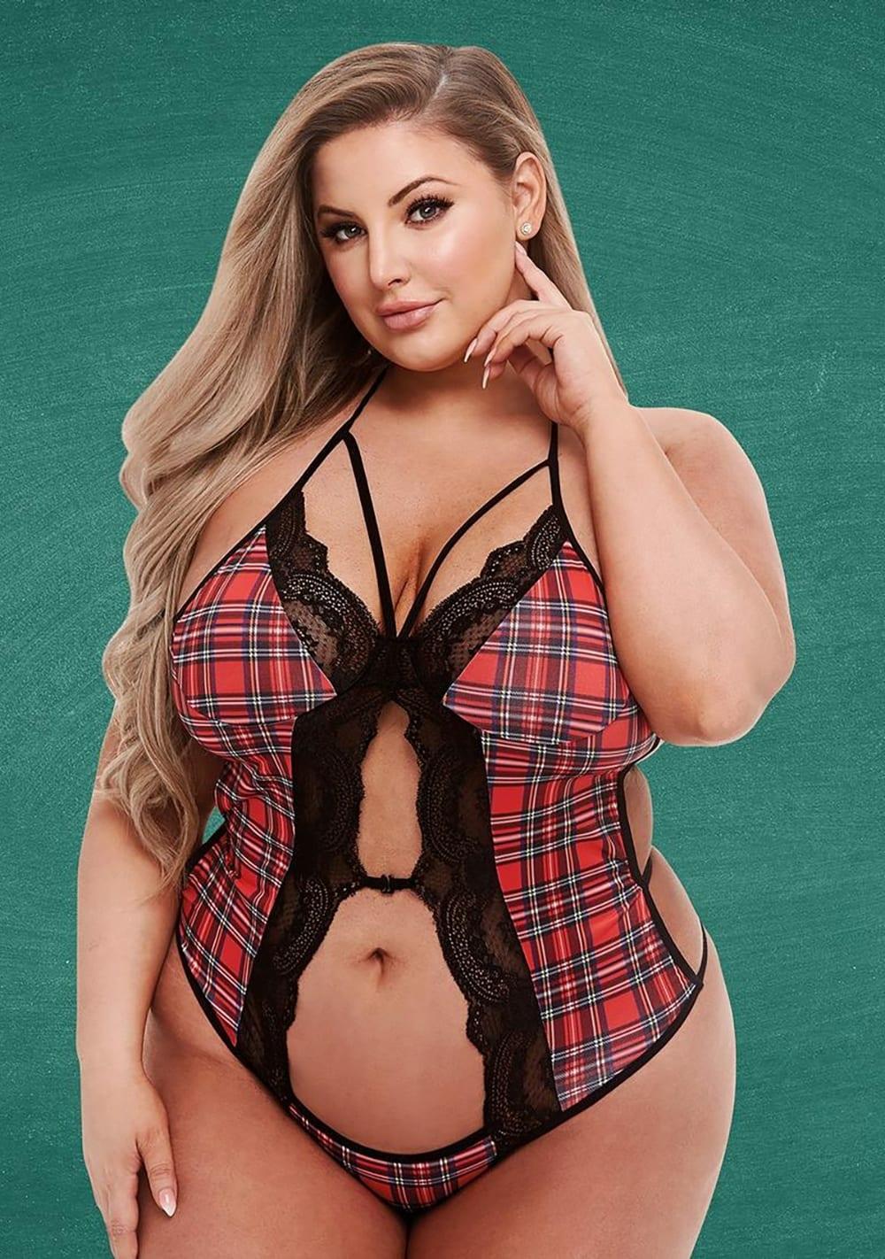 Schoolgirl Peek-A-Boo Teddy – Queen Size Lingerie Black