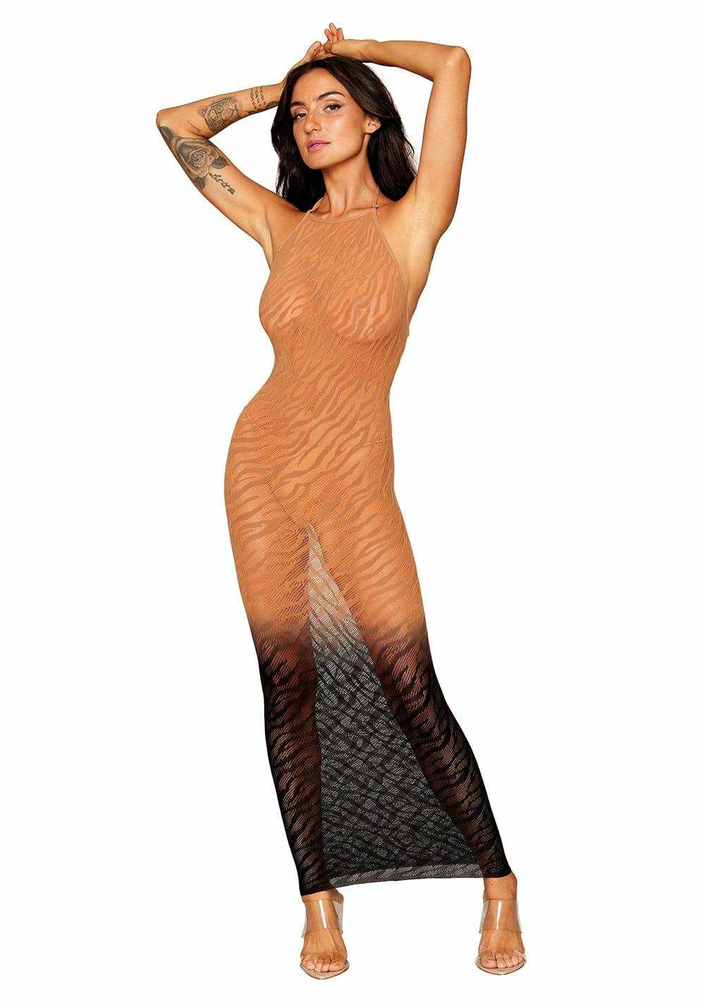 Seamless Zebra Knit Gown With Two-Tone Ombre Dresses