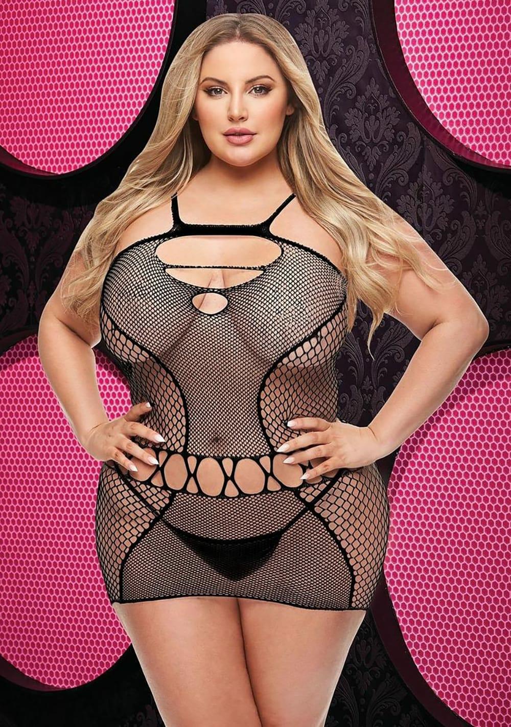 Sexy Fishnet Mini Dress – Queen Size Dresses Black