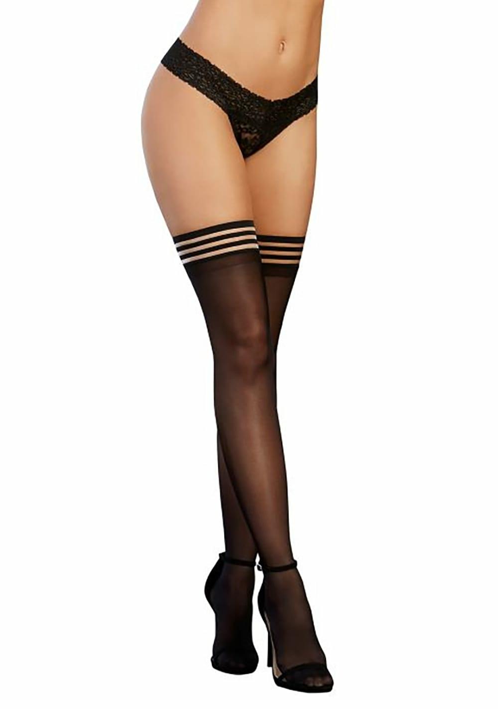 Strappy Top Sheer Thigh High Stockings Hosiery Black