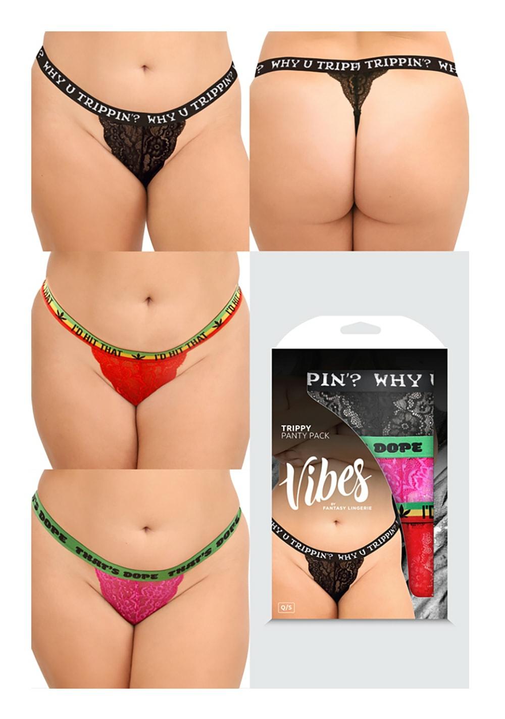 Trippy Vibes Panty Pack – Queen Size Lingerie Black