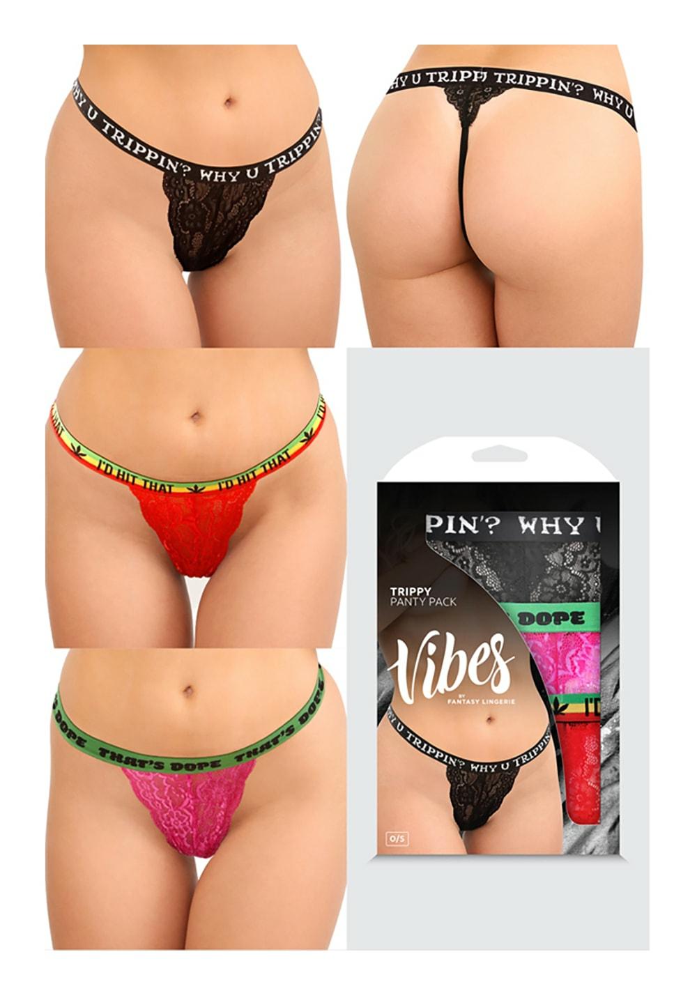 Trippy Vibes Panty Pack Lingerie Black